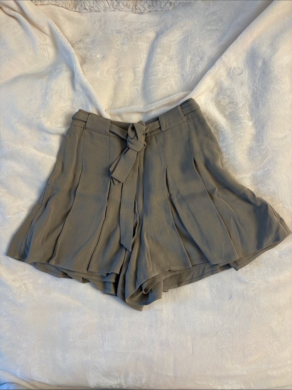 Sunday Best Coral High-Waist Pleated WestleyTie-Front Shorts - Sage Green